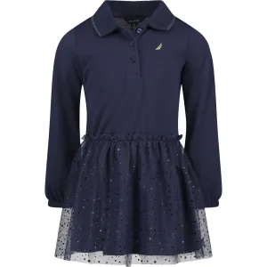 Nautica Little Girls' Tulle Skirt Polo Dress (4-6X) Navy Nautica