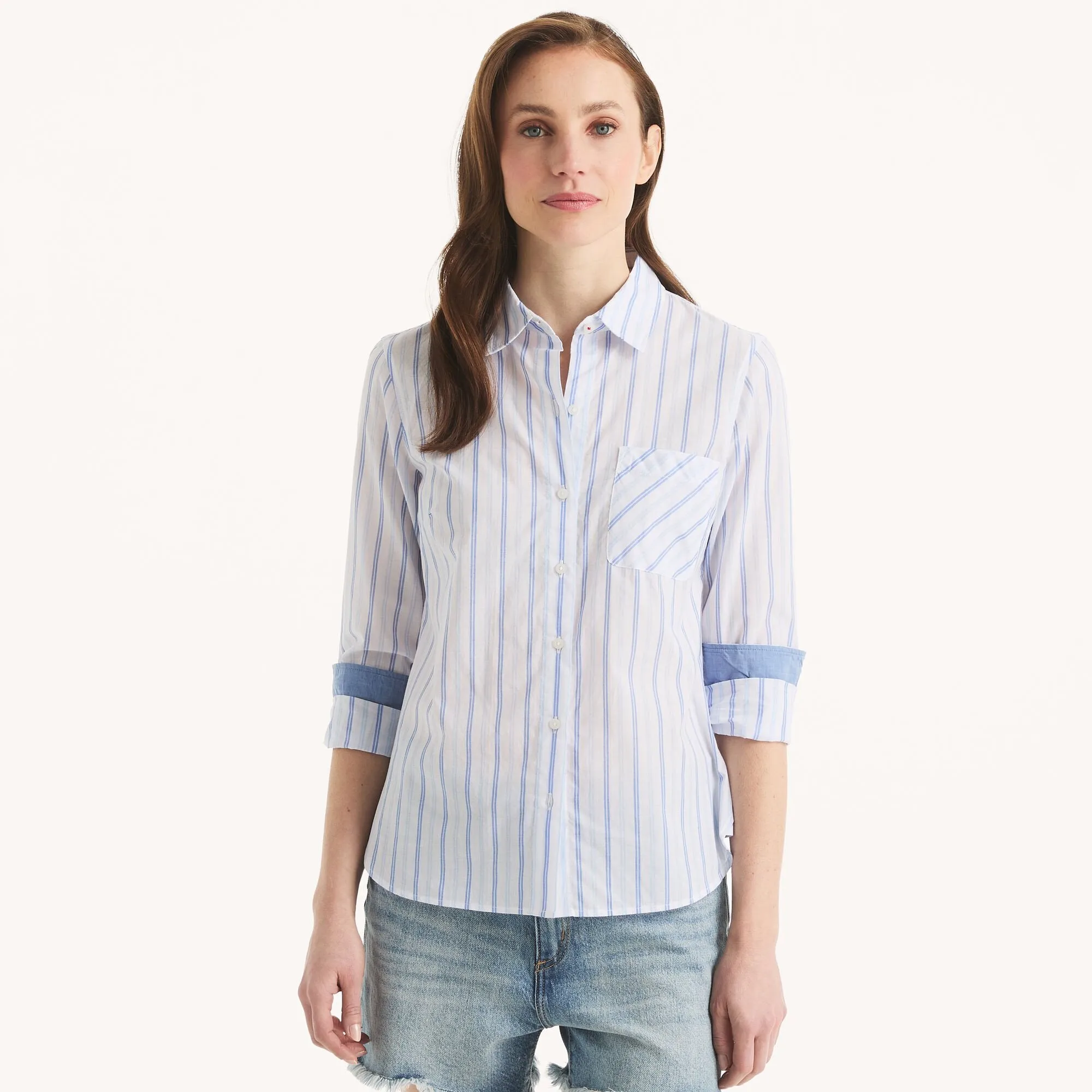 Nautica Womens Striped Button-Up Shirt