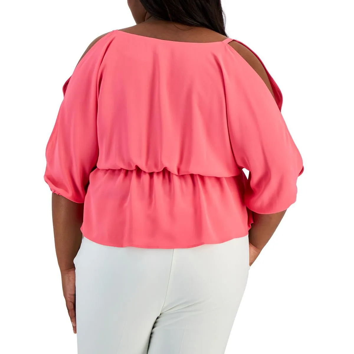 Plus Womens Pleated Crossover Peplum Top