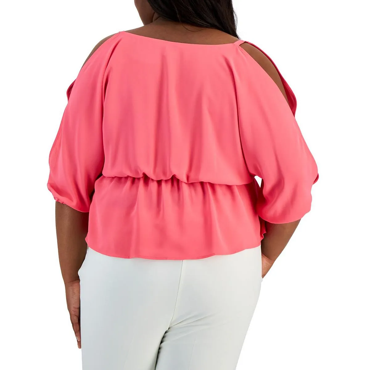 Plus Womens Pleated Crossover Peplum Top