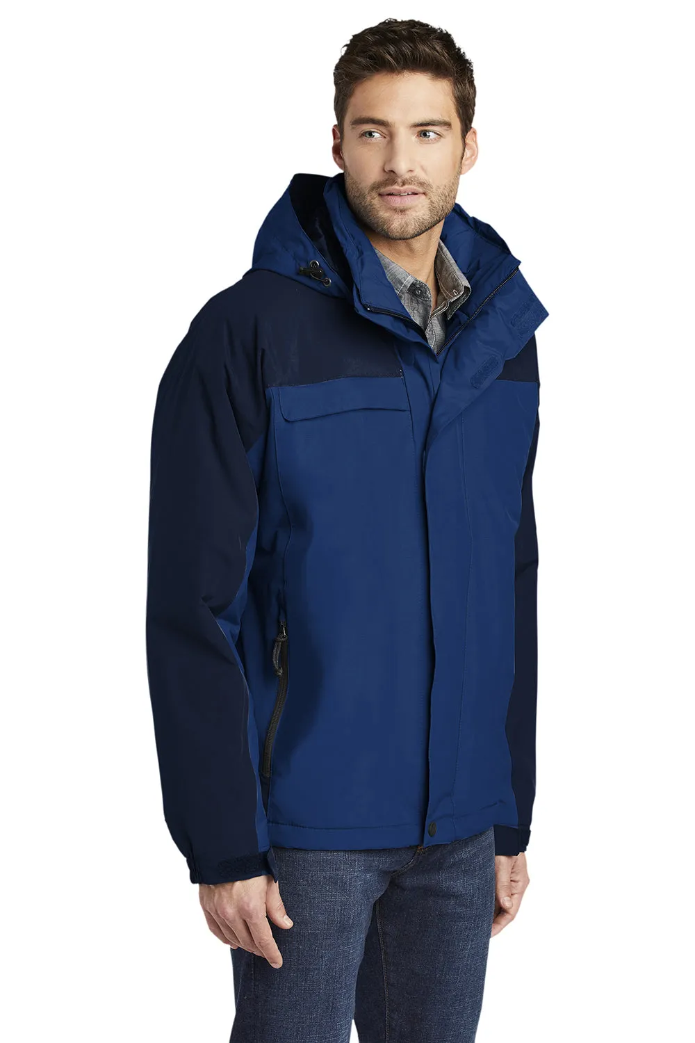 Port Authority Mens Nootka Waterproof Full Zip Hooded Jacket - Regatta Blue/Navy Blue