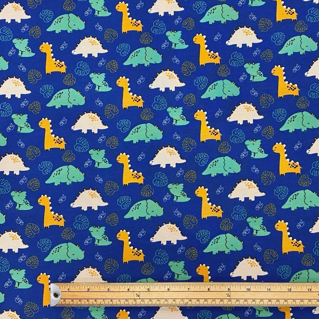 Smiling Dinosaurs French Terry Fabric