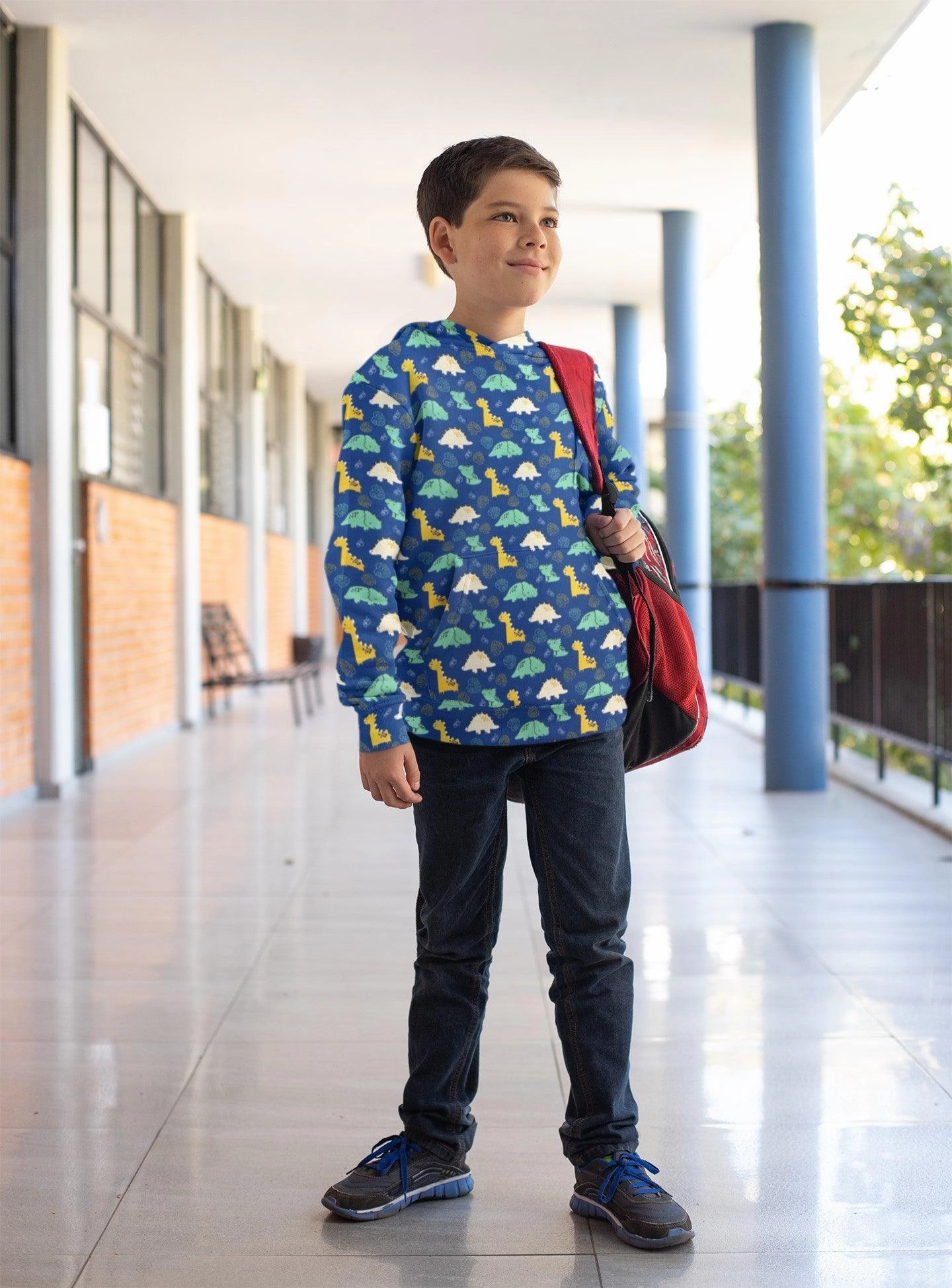 Smiling Dinosaurs French Terry Fabric