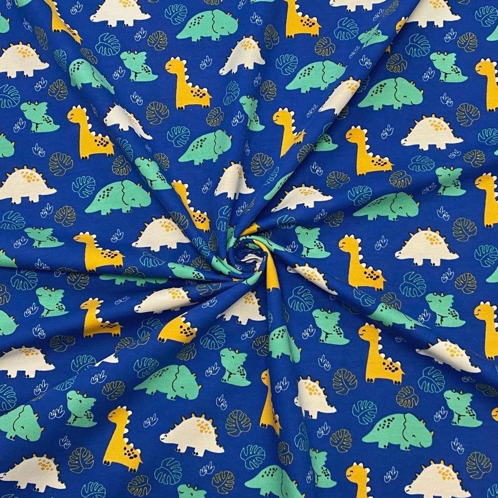 Smiling Dinosaurs French Terry Fabric