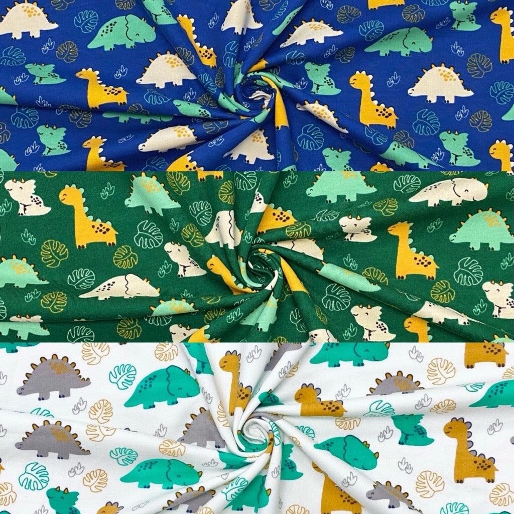 Smiling Dinosaurs French Terry Fabric