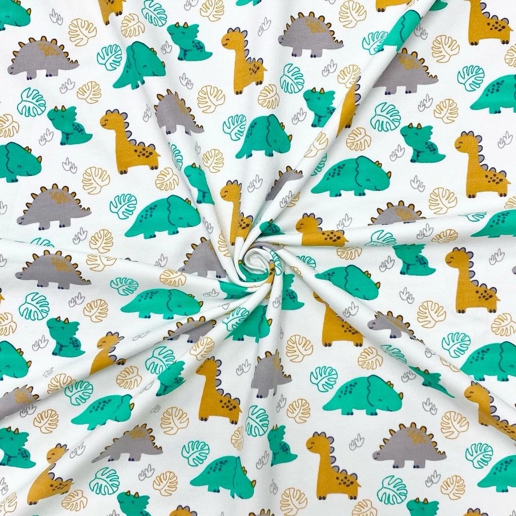 Smiling Dinosaurs French Terry Fabric