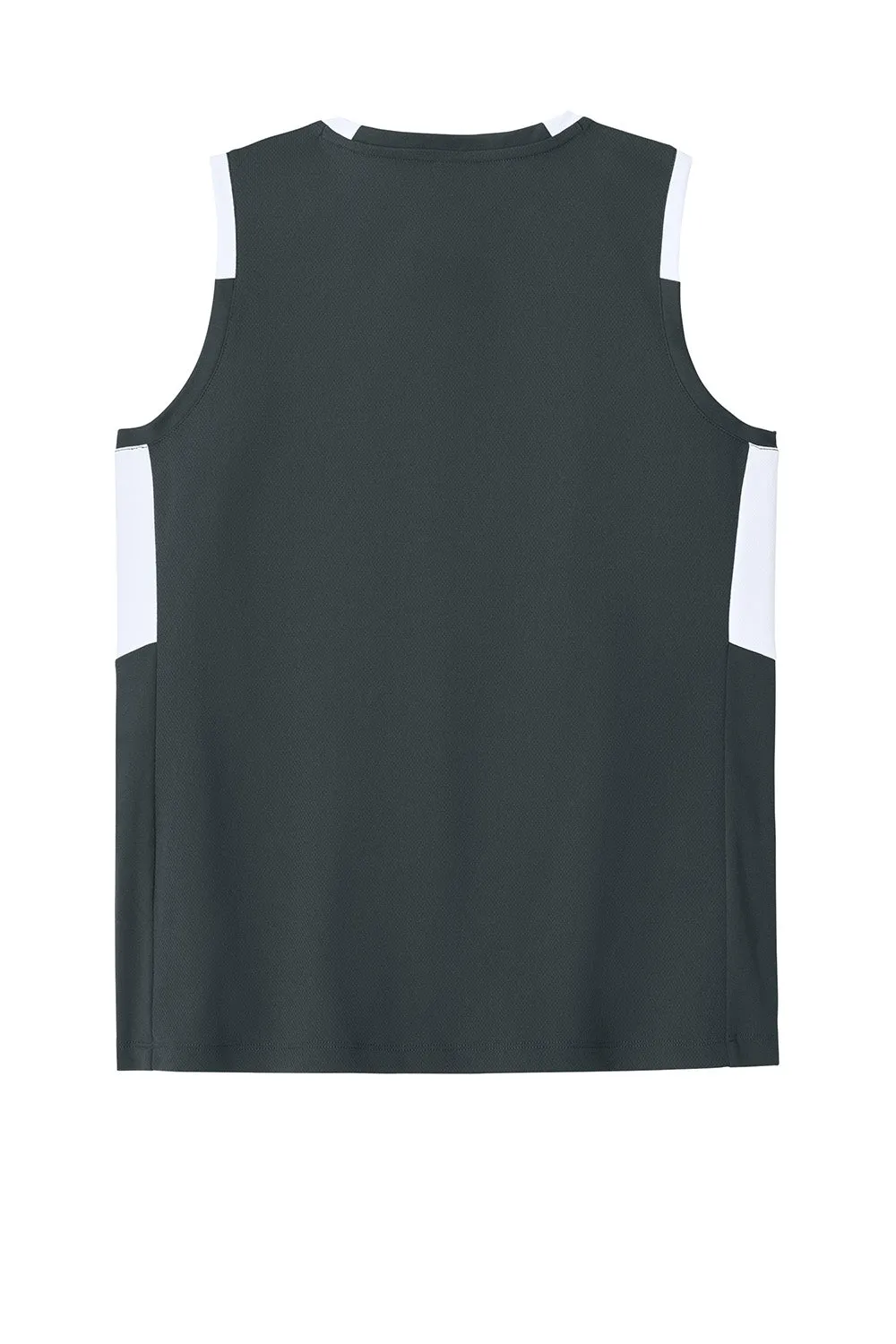 Sport-Tek Womens Club Moisture Wicking V-Neck Tank Top - Iron Grey/White Clothing Sport-Tek