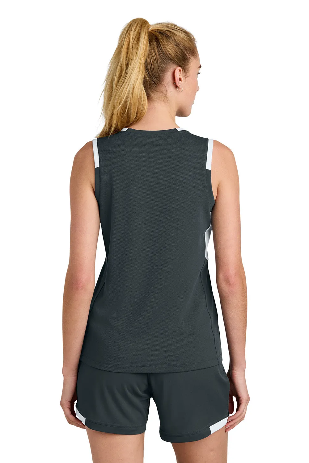 Sport-Tek Womens Club Moisture Wicking V-Neck Tank Top - Iron Grey/White Clothing Sport-Tek