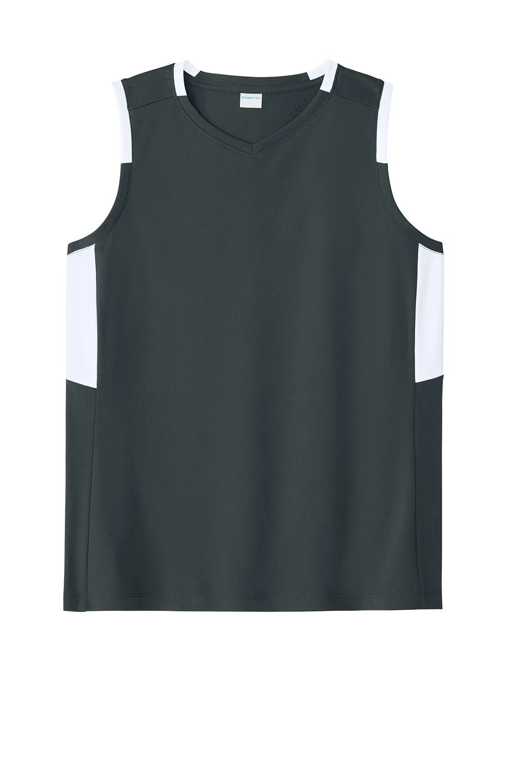 Sport-Tek Womens Club Moisture Wicking V-Neck Tank Top - Iron Grey/White Clothing Sport-Tek