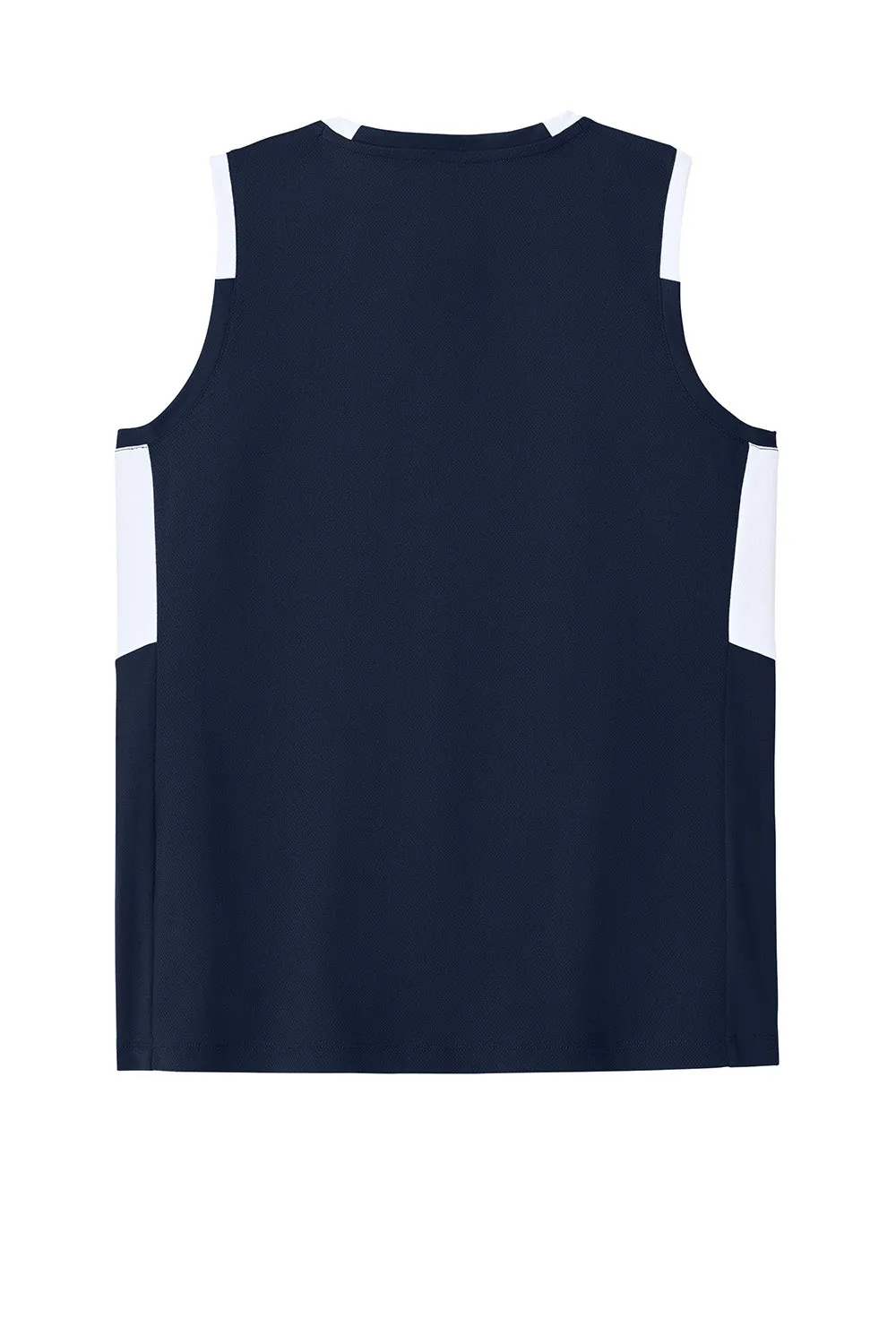 Sport-Tek Womens Club Moisture Wicking V-Neck Tank Top - True Navy Blue/White Clothing Sport-Tek