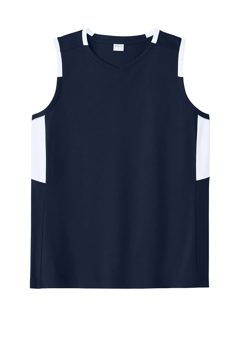 Sport-Tek Womens Club Moisture Wicking V-Neck Tank Top - True Navy Blue/White Clothing Sport-Tek