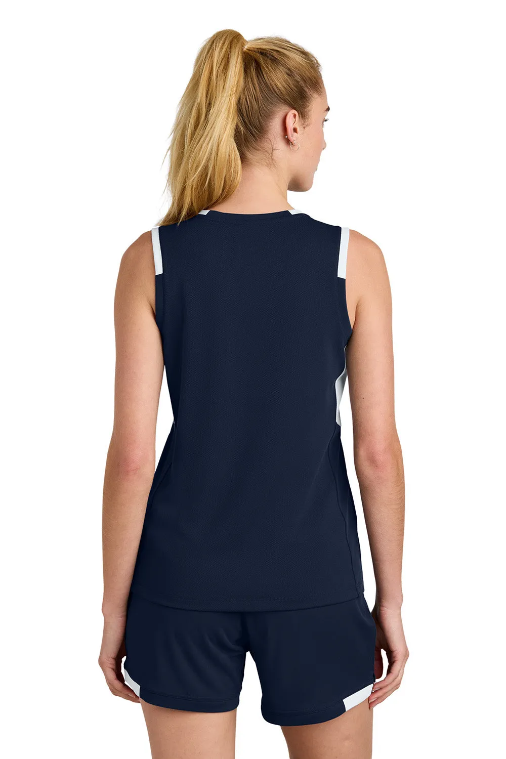 Sport-Tek Womens Club Moisture Wicking V-Neck Tank Top - True Navy Blue/White Clothing Sport-Tek