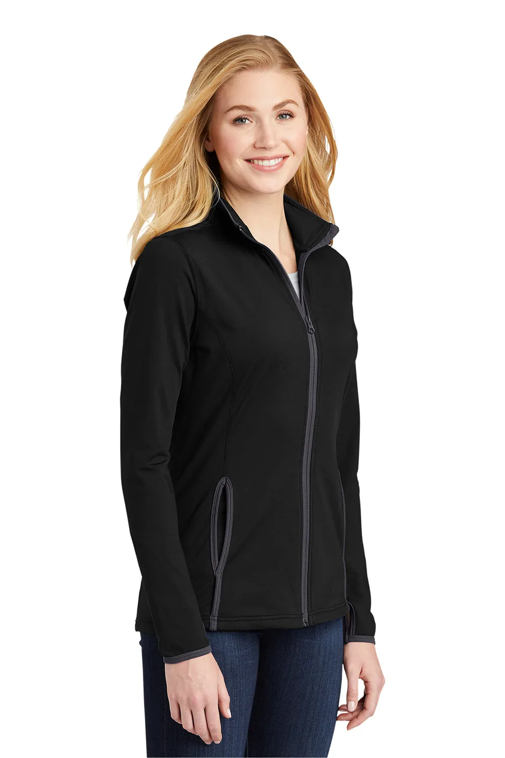 Sport-Tek Womens Sport-Wick Moisture Wicking Full Zip Jacket - Black/Charcoal Grey