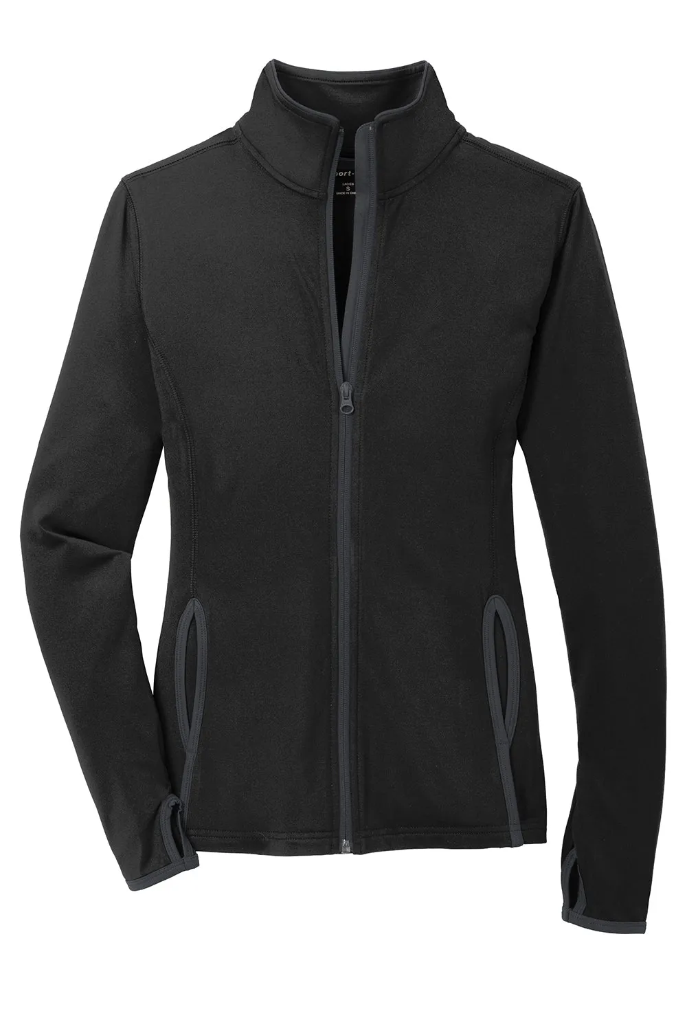 Sport-Tek Womens Sport-Wick Moisture Wicking Full Zip Jacket - Black/Charcoal Grey
