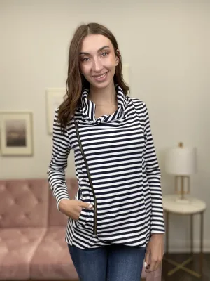 Striped Women's Collared Zipper Jacket *Final Sale*