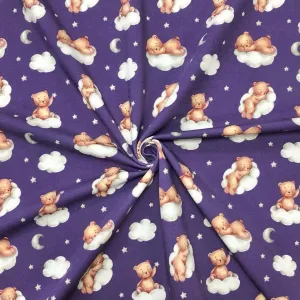 Teddy Bear and Clouds Digital French Terry Fabric