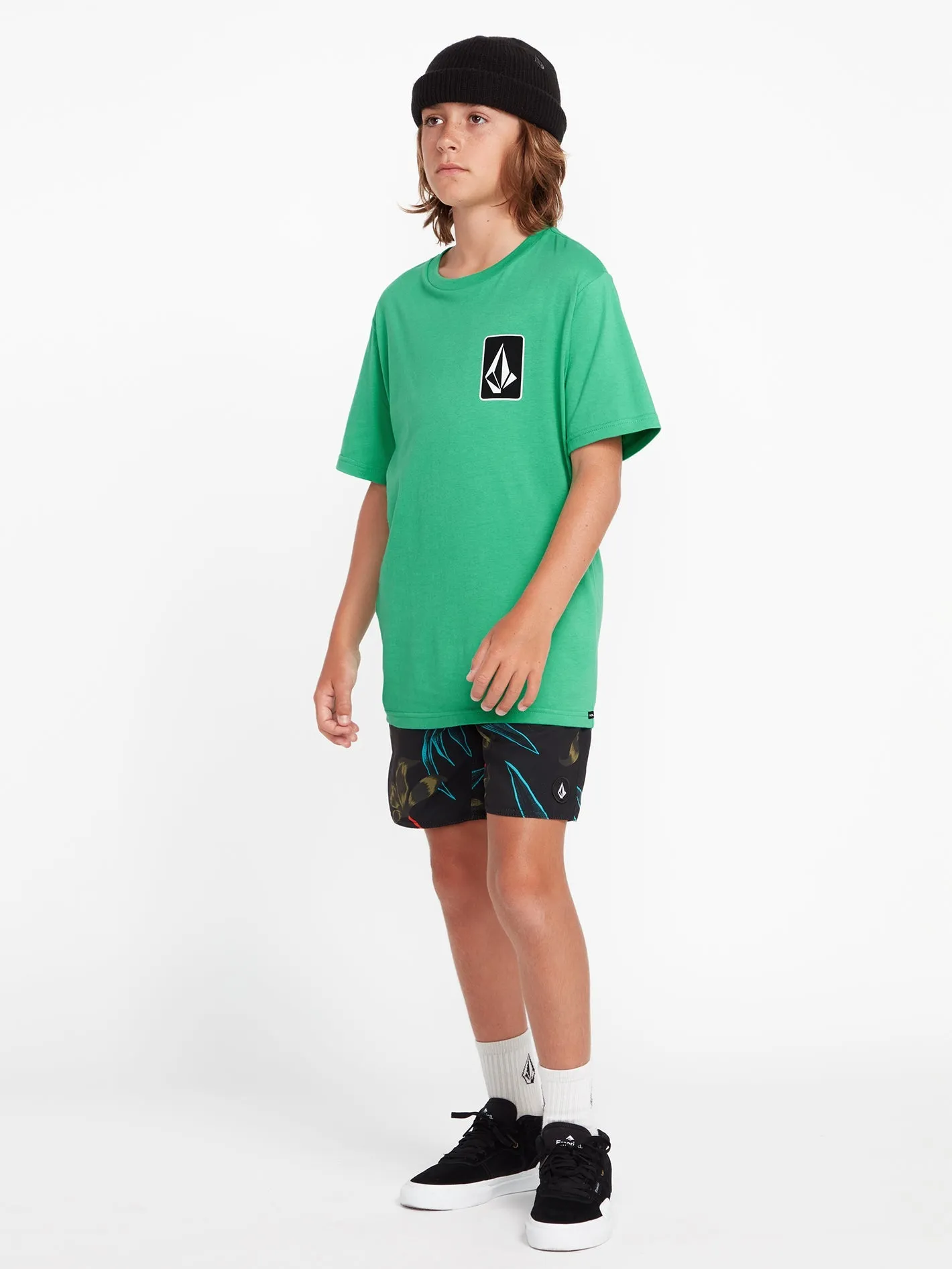 Volcom Polly Pack Elastic Waist Boys Swim Trunks (Age 8-14) Black Combo Volcom