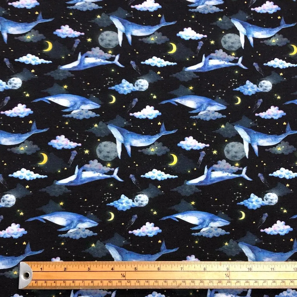 Whales in Space French Terry Fabric