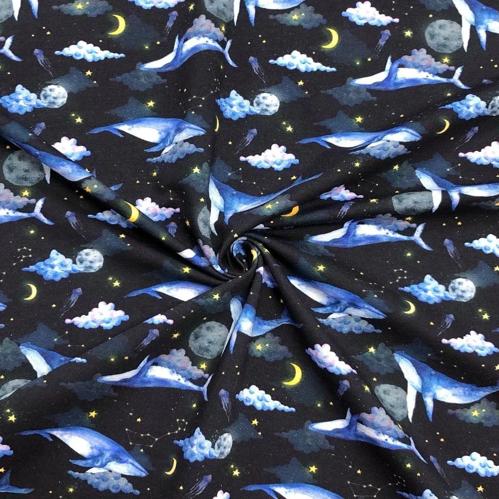 Whales in Space French Terry Fabric