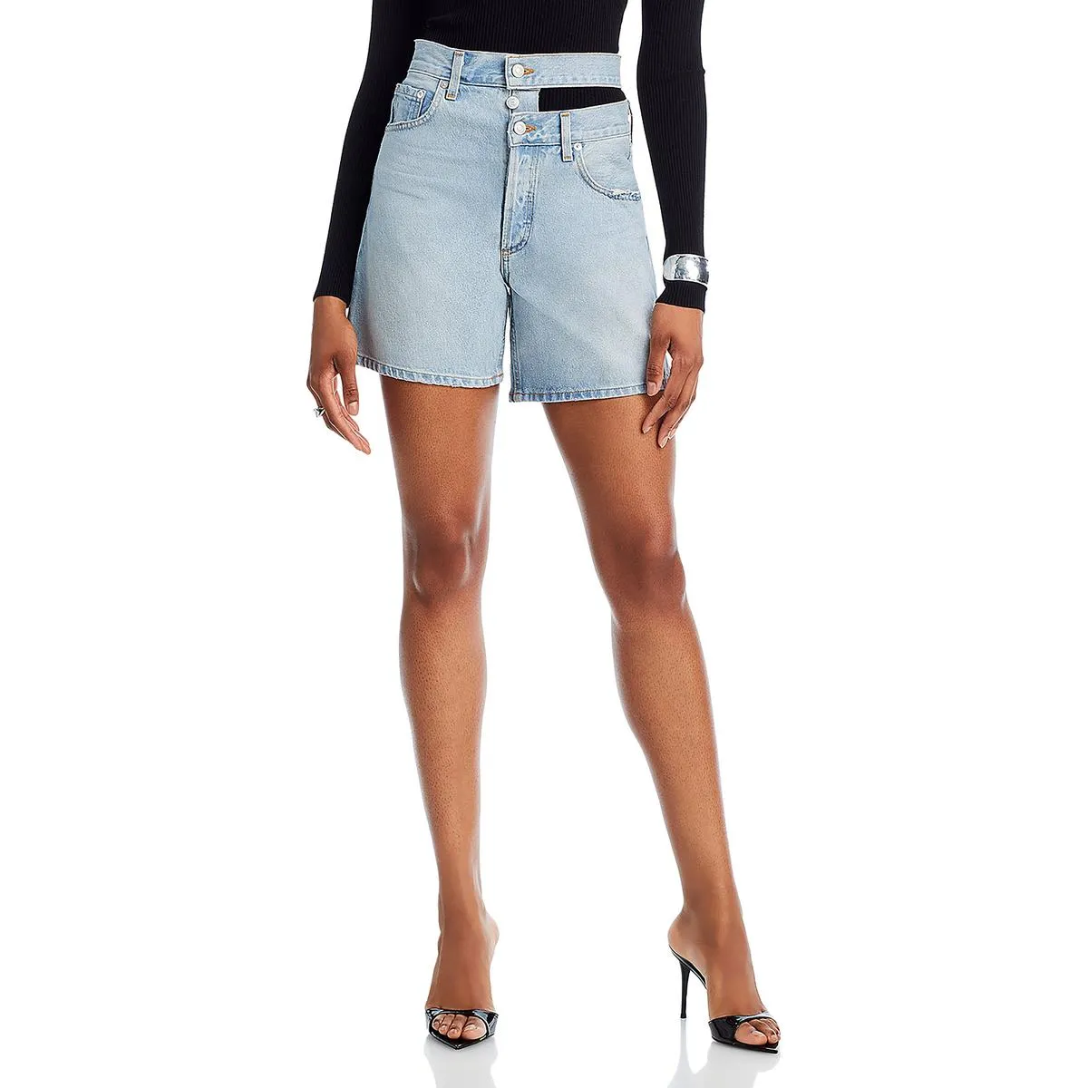 Womens High Rise Light Wash Denim Shorts