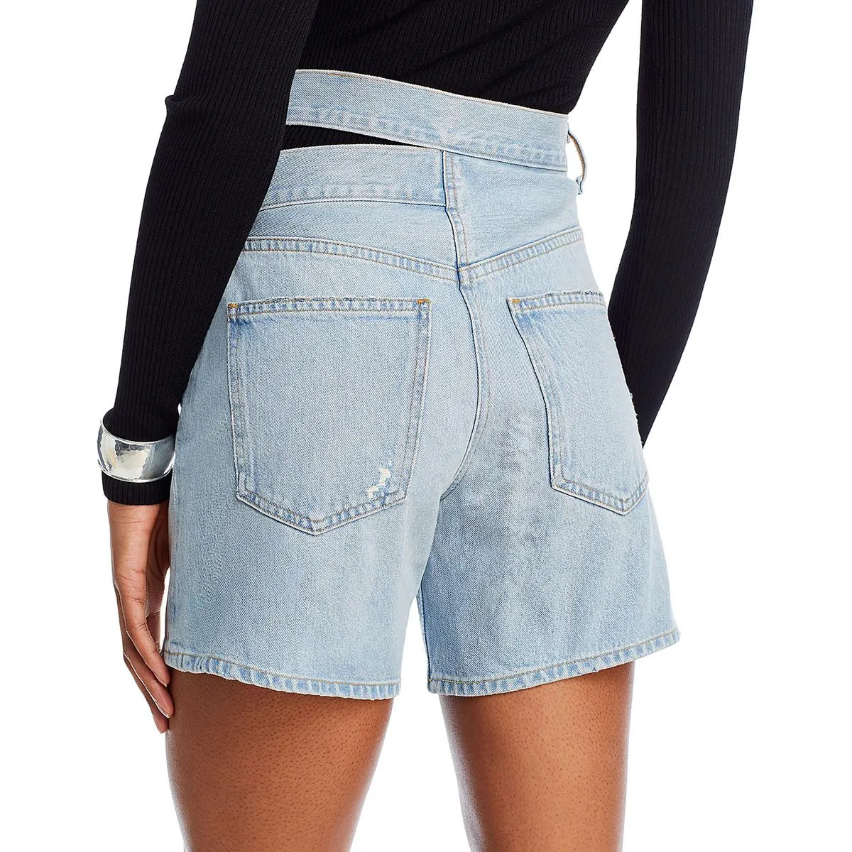 Womens High Rise Light Wash Denim Shorts