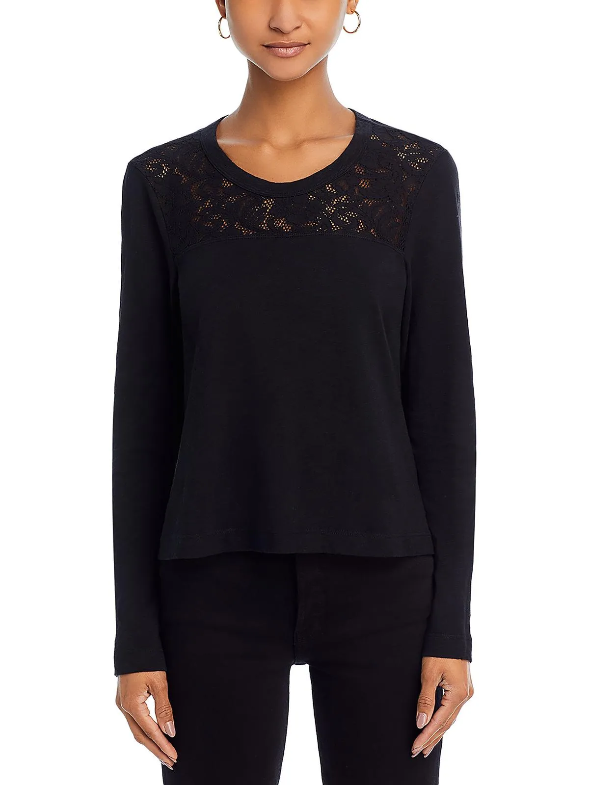 Womens Lace Trim Slub Pullover Top
