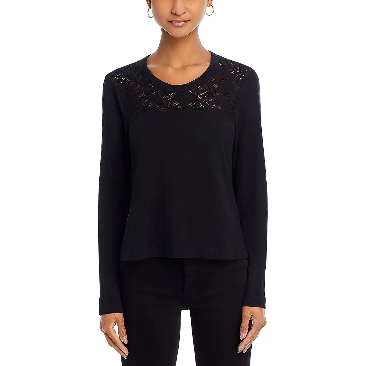Womens Lace Trim Slub Pullover Top