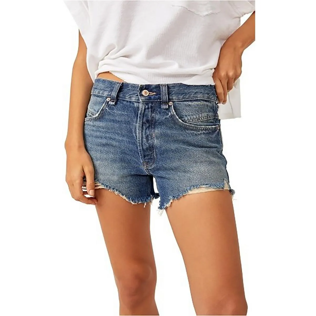 Womens Medium Wash Pocket Cutoff Shorts