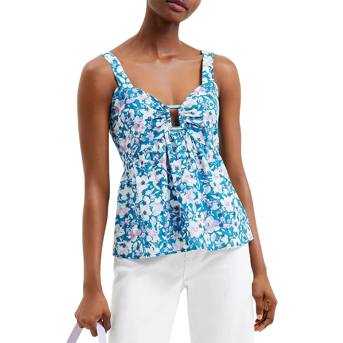Womens Sleeveless Cutout Peplum Top